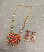 VeroniQ Trends-Royal Carved Stone Polki Necklace Polki-Gold Plated-Wedding Jewelry-Punjabi Jewelry-South Indian-Thappa Jewelry