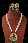 VeroniQ Trends-Multistrand Pearl Emerald And Polki Long Necklace Polki-Emerald Stone-Fresh Water Pearl-Gold Plated-Wedding Jewellery-Punjabi Jewellery-South Indian-Thappa Jewellery