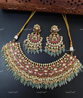 VeroniQ Trends-Bridal Pachi Kundan And Polki Choker Necklace with Chandbali Earrings Polki-Gold Plated-Wedding Jewellery-Punjabi Jewellery-South Indian-Thappa Jewellery