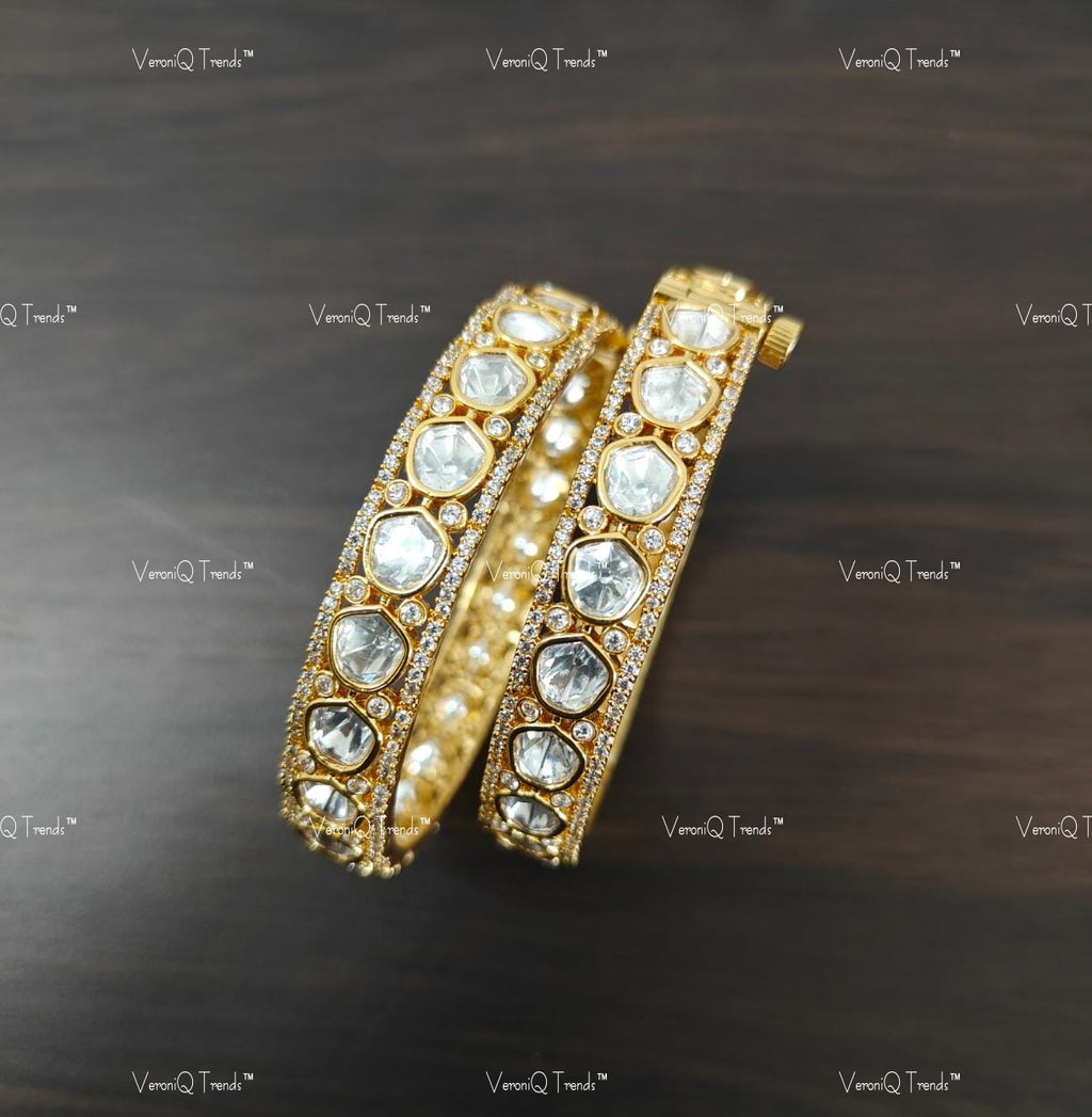 VeroniQ Trends-Floral Design Polki Earring Polki-Ruby Stone-Gold Plated-Wedding Jewellery-Punjabi Jewellery-South Indian-Thappa Jewellery