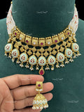 VeroniQ Trends-Multistrand Pearl Gold Plated Ruby And Polki Choker Necklace Polki-Ruby Stone-Gold Plated-Wedding Jewellery-Punjabi Jewellery-South Indian-Thappa Jewellery