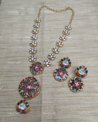 VeroniQ Trends-Flower Design Polki Chain With Meenakari Pendant Polki-Gold Plated-Wedding Jewelry-Punjabi Jewelry-South Indian-Thappa Jewelry