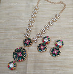 VeroniQ Trends-Flower Design Polki Chain With Meenakari Pendant Polki-Gold Plated-Wedding Jewelry-Punjabi Jewelry-South Indian-Thappa Jewelry