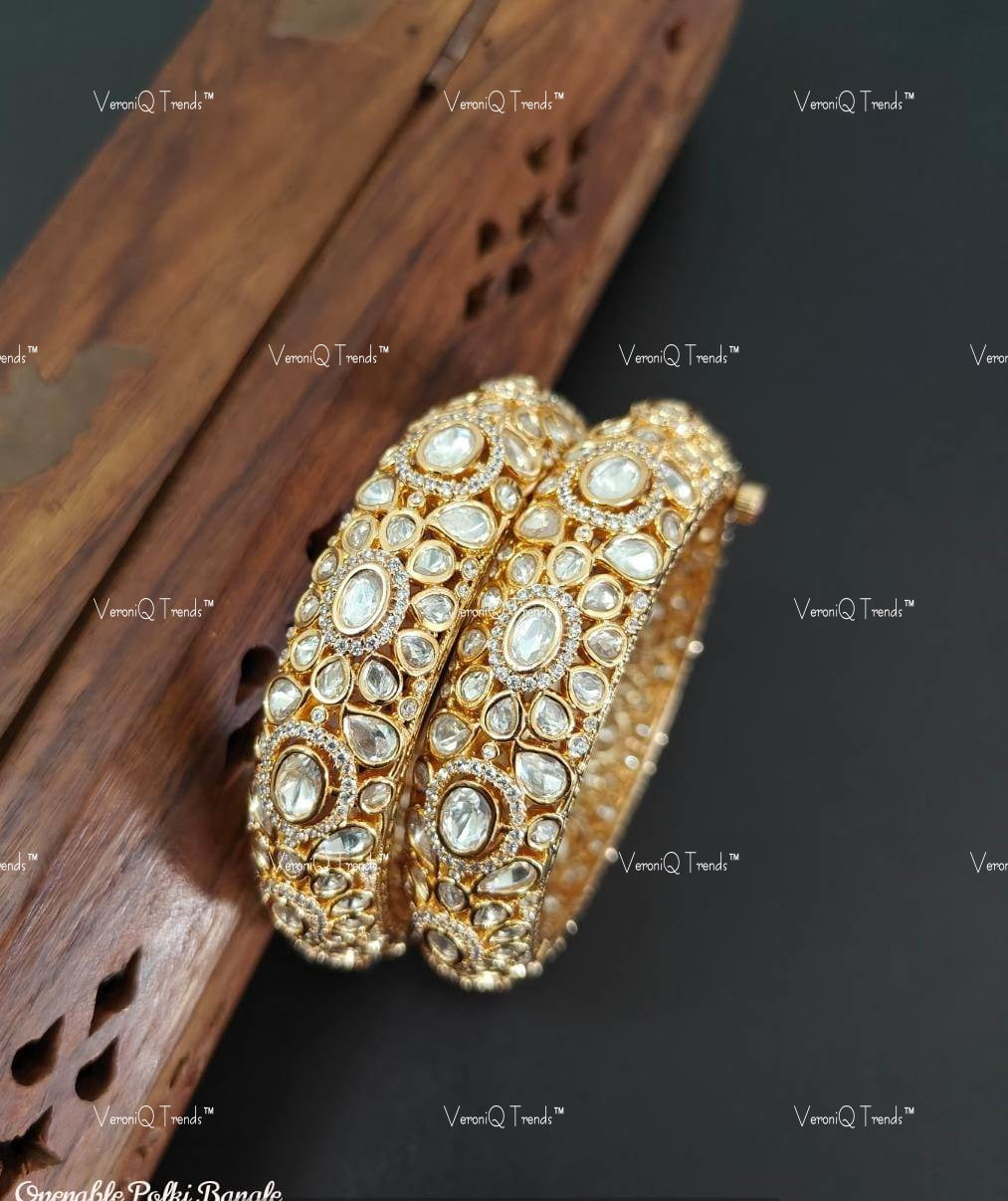 VeroniQ Trends-Designer Polki Gold Plated Bangles Polki-Gold Plated-Wedding Jewellery-Punjabi Jewellery-South Indian-Thappa Jewellery
