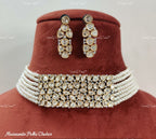VeroniQ Trends-Multistrand Pearl And Polki Choker Necklace Polki-Gold Plated-Wedding Jewelry-Punjabi Jewelry-South Indian-Thappa Jewelry