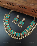 VeroniQ Trends-Sky Blue Gold Plated Kundan Polki Drop Choker Necklace Polki-Gold Plated-Wedding Jewellery-Punjabi Jewellery-South Indian-Thappa Jewellery