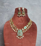 VeroniQ Trends-Gold Plated Kundan Polki Drop Necklace Polki-Gold Plated-Wedding Jewelry-Punjabi Jewelry-South Indian-Thappa Jewelry