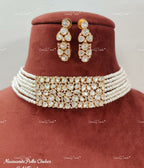 VeroniQ Trends-Multistrand Pearl And Polki Choker Necklace Polki-Gold Plated-Wedding Jewelry-Punjabi Jewelry-South Indian-Thappa Jewelry