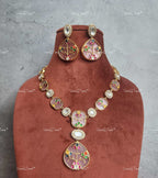 VeroniQ Trends-Elegant Kundan Polki Necklace With Earrings Polki-Gold Plated-Wedding Jewelry-Punjabi Jewelry-South Indian-Thappa Jewelry