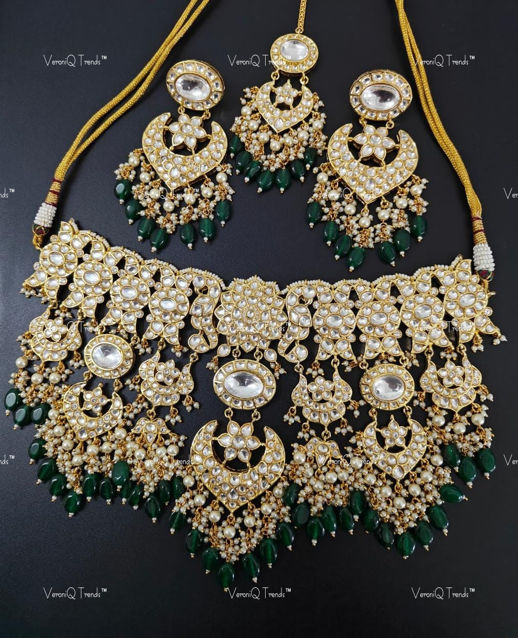 VeroniQ Trends-Bridal Pachi Kundan Jadau Polki Necklace Polki-Gold Plated-Wedding Jewellery-Punjabi Jewellery-South Indian-Thappa Jewellery