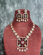 VeroniQ Trends-Flower Design Diamond Look Polki Necklace With Meenakari Pendant Polki-Gold Plated-Wedding Jewelry-Punjabi Jewelry-South Indian-Thappa Jewelry