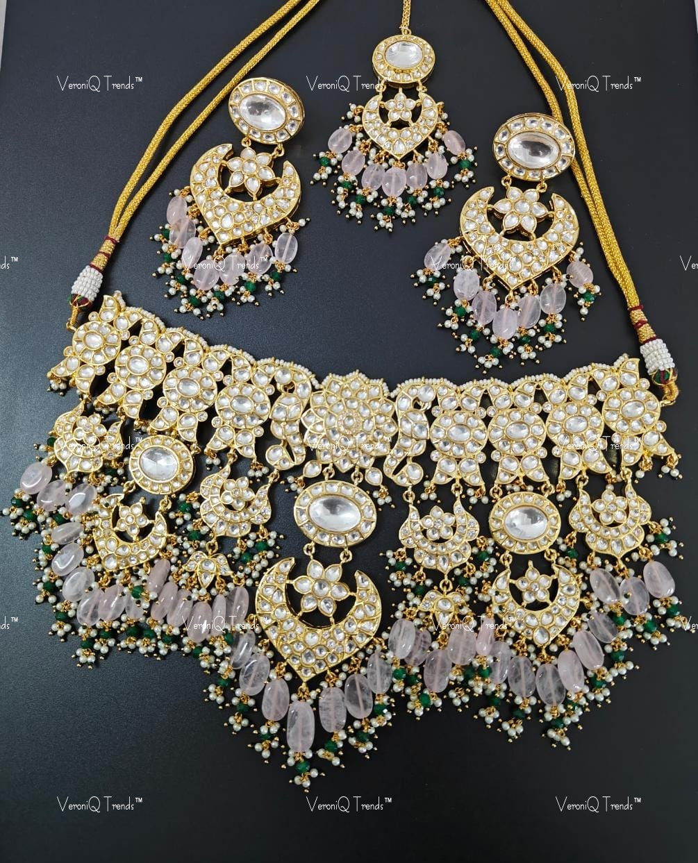 VeroniQ Trends-Bridal Pachi Kundan Jadau Polki Necklace Polki-Gold Plated-Wedding Jewellery-Punjabi Jewellery-South Indian-Thappa Jewellery