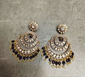 VeroniQ Trends-Black Beads And Polki Chandbali Earrings Polki-Gold Plated-Wedding Jewellery-Punjabi Jewellery-South Indian-Thappa Jewellery