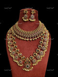 VeroniQ Trends-Temple Peacock Pachi Kundan Polki Choker and Long Necklace Polki-Gold Plated-Wedding Jewellery-Punjabi Jewellery-South Indian-Thappa Jewellery
