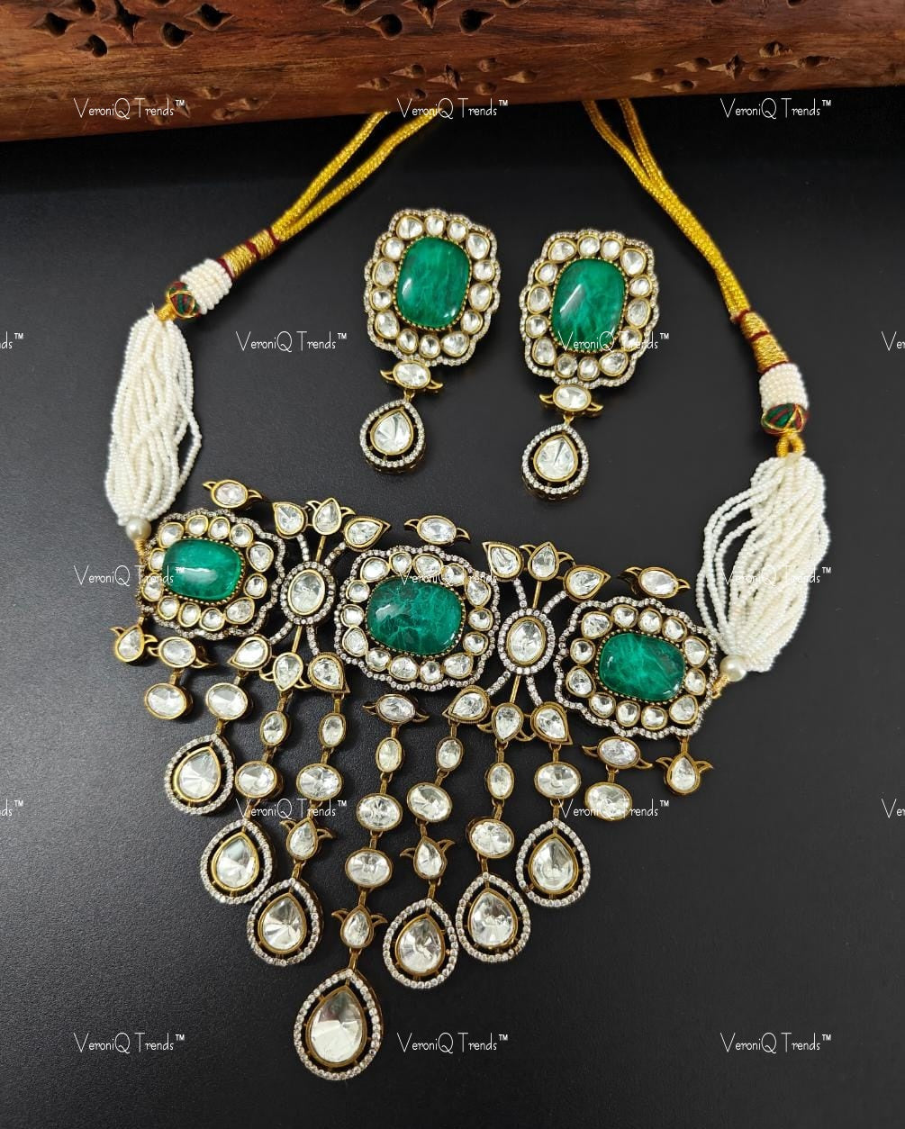 VeroniQ Trends-Victorian Bridal Uncut Polki And Kundan Necklace Polki-Gold Plated-Wedding Jewelry-Punjabi Jewelry-South Indian-Thappa Jewelry