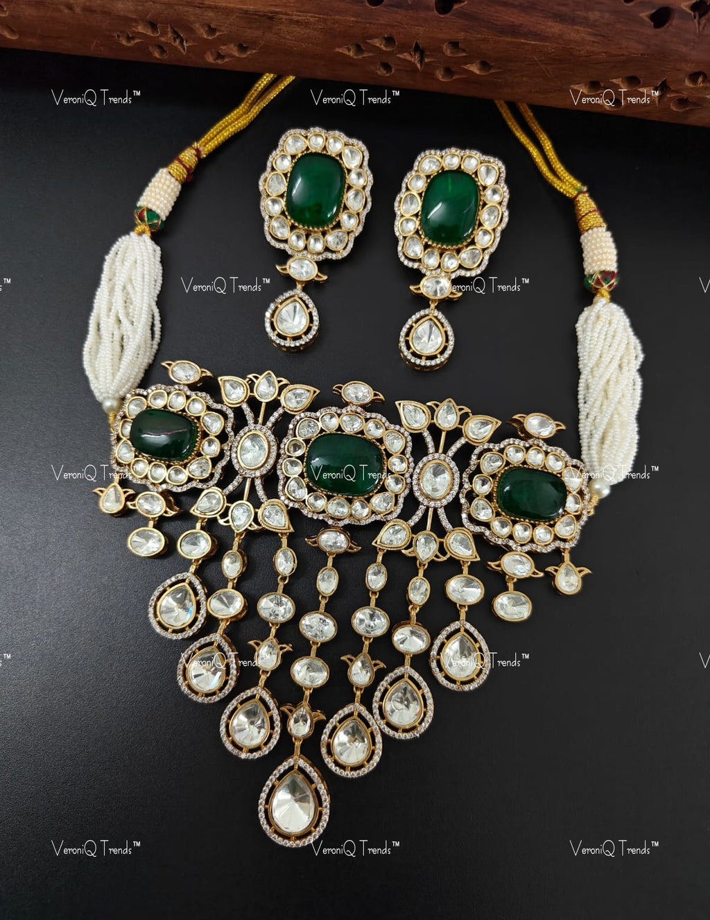 VeroniQ Trends-Victorian Bridal Uncut Polki And Kundan Necklace Polki-Gold Plated-Wedding Jewelry-Punjabi Jewelry-South Indian-Thappa Jewelry