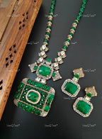 VeroniQ Trends-Diamond Look Design Polki Long Pendant Necklace Polki-Gold Plated-Wedding Jewelry-Punjabi Jewelry-South Indian-Thappa Jewelry