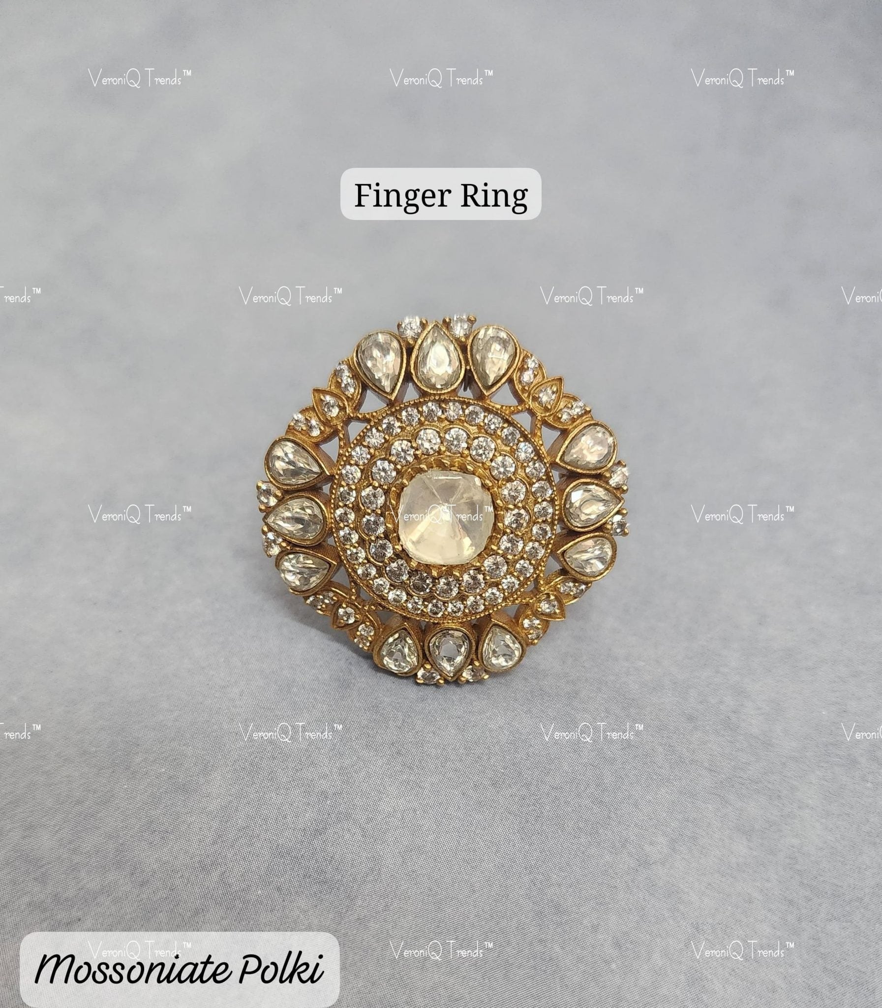 VeroniQ Trends-Traditional Polki Gold Plated Finger Ring Polki-Gold Plated-Wedding Jewellery-Punjabi Jewellery-South Indian-Thappa Jewellery