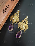 VeroniQ Trends-Gold Plated Elephant Design Multi Stone And Polki Earrings Polki-Gold Plated-Wedding Jewellery-Punjabi Jewellery-South Indian-Thappa Jewellery