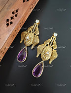 VeroniQ Trends-Gold Plated Elephant Design Multi Stone And Polki Earrings Polki-Gold Plated-Wedding Jewelry-Punjabi Jewelry-South Indian-Thappa Jewelry