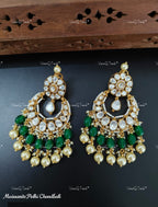 VeroniQ Trends-Pearl and Polki Gold Plated Chandbali Earrings Polki-Gold Plated-Wedding Jewelry-Punjabi Jewelry-South Indian-Thappa Jewelry