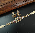 VeroniQ Trends-Multistrand Pearl Craving Polki Choker Necklace Polki-Gold Plated-Wedding Jewelry-Punjabi Jewelry-South Indian-Thappa Jewelry