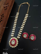 VeroniQ Trends-Floral Ruby And Polki Long Necklace Set Polki-Ruby Stone-Gold Plated-Wedding Jewelry-Punjabi Jewelry-South Indian-Thappa Jewelry