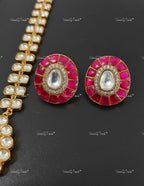 VeroniQ Trends-Floral Ruby And Polki Long Necklace Set Polki-Ruby Stone-Gold Plated-Wedding Jewelry-Punjabi Jewelry-South Indian-Thappa Jewelry