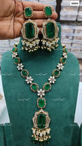 VeroniQ Trends-Emerald Green Victorian Polki Long Necklace Polki-Emerald Stone-Gold Plated-Wedding Jewellery-Punjabi Jewellery-South Indian-Thappa Jewellery