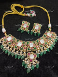 VeroniQ Trends-Victorian Bridal Ruby Emerald and Polki Silver Moissanite Necklace Set 92.5 Silver Mossianite Diamond Polki-Emerald Stone-Ruby Stone-Gold Plated-Wedding Jewelry-Punjabi Jewelry-South Indian-Thappa Jewelry