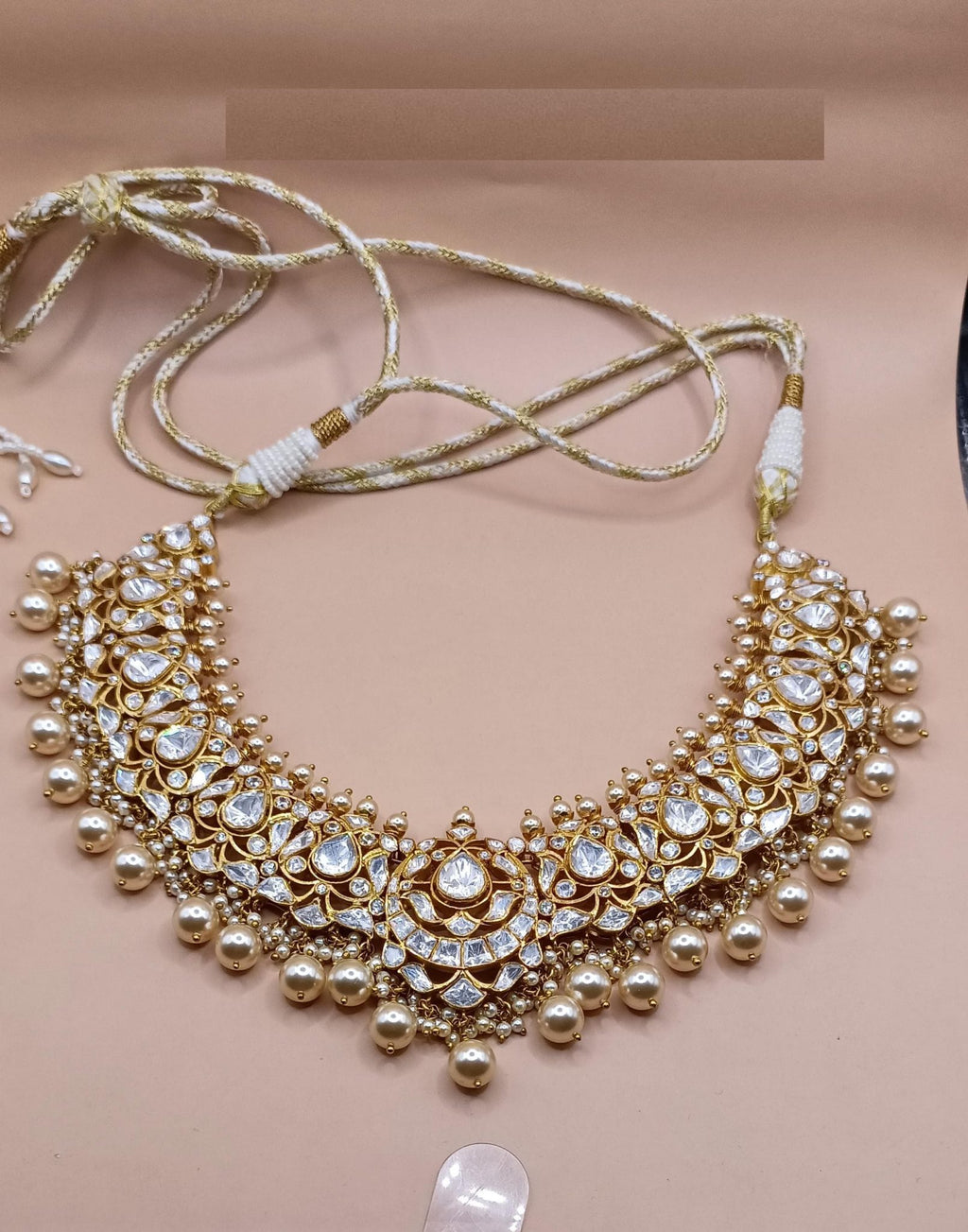 VeroniQ Trends-Victorian Bridal Polki Silver Moissanite Choker Necklace 92.5 Silver Mossianite Diamond Polki-Gold Plated-Wedding Jewellery-Punjabi Jewellery-South Indian-Thappa Jewellery
