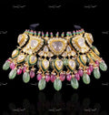 VeroniQ Trends-Green Big Polki Pachi Kundan Choker Necklace Pachi Kundan-Gold Plated-Wedding Jewellery-Punjabi Jewellery-South Indian-Thappa Jewellery