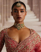 VeroniQ Trends-Emerald And Pachi Kundan Choker Necklace Pachi Kundan-Emerald Stone-Gold Plated-Wedding Jewelry-Punjabi Jewelry-South Indian-Thappa Jewelry