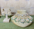 VeroniQ Trends-Victorian Bridal Polki Choker Silver Necklace With Green Beads 92.5 Silver Moissanite Diamond Polki-Gold Plated-Wedding Jewellery-Punjabi Jewellery-South Indian-Thappa Jewellery