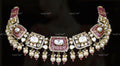 VeroniQ Trends-Victorian Bridal Ruby And Polki Silver Choker Necklace With Pearl 92.5 Sliver Mossianite Diamond Polki-Ruby Ston-Gold Plated-Wedding Jewelry-Punjabi Jewelry-South Indian-Thappa Jewelry