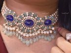 VeroniQ Trends-Victorian Bridal Pearl And Polki Silver Choker Necklace Pearl 92.5 Sliver Mossianite Diamond Polki-Fresh Water Pearl-Gold Plated-Wedding Jewelry-Punjabi Jewelry-South Indian-Thappa Jewelry