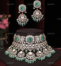 VeroniQ Trends-Victorian Bridal Emerald And Polki Silver Choker Necklace With Chandbali Drops 92.5 Sliver Mossianite Diamond Polki-Emerald Stone-Gold Plated-Wedding Jewellery-Punjabi Jewellery-South Indian-Thappa Jewellery