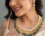 VeroniQ Trends-Party Wear Diamond Look Silver Necklace With Beryls Beads 92.5 Silver Moissanite Diamond Polki-Gold Plated-Wedding Jewelry-Punjabi Jewelry-South Indian-Thappa Jewelry