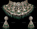 VeroniQ Trends-Victorian Bridal Emerald And Polki Silver Choker Necklace With Emerald Green Beads 92.5 Sliver Mossianite Diamond Polki-Emerald Stone-Gold Plated-Wedding Jewellery-Punjabi Jewellery-South Indian-Thappa Jewellery
