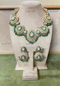 VeroniQ Trends-Victorian Emerald And Polki Silver Necklace With Green Beads 92.5 Silver Moissanite Diamond Polki-Emerald Stone-Gold Plated-Wedding Jewellery-Punjabi Jewellery-South Indian-Thappa Jewellery