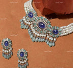 VeroniQ Trends-Victorian Bridal Pearl And Polki Silver Choker Necklace Pearl 92.5 Sliver Mossianite Diamond Polki-Fresh Water Pearl-Gold Plated-Wedding Jewelry-Punjabi Jewelry-South Indian-Thappa Jewelry