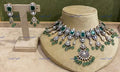 VeroniQ Trends-Victorian Bridal Single Line Emerald And Polki Silver Choker Necklace 92.5 Silver Moissanite Diamond Polki-Emerald Stone-Gold Plated-Wedding Jewellery-Punjabi Jewellery-South Indian-Thappa Jewellery
