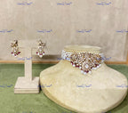 VeroniQ Trends-Victorian Multistrand Ruby Sapphire And Polki Silver Choker Necklace With Peacock Motif 92.5 Silver Moissanite Diamond Polki-Ruby Stone-Sapphire Stone-Gold Plated-Wedding Jewelry-Punjabi Jewelry-South Indian-Thappa Jewelry