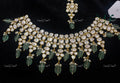 VeroniQ Trends-Victorian Elegant Look Silver Necklace With Green Beads 92.5 Silver Moissanite Diamond Polki-Gold Plated-Wedding Jewellery-Punjabi Jewellery-South Indian-Thappa Jewellery