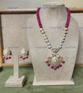 VeroniQ Trends-Victorian Single Line Ruby Beaded  And Polki Silver Long Necklace With Peacock Motif 92.5 Silver Moissanite Diamond Polki-Gold Plated-Wedding Jewellery-Punjabi Jewellery-South Indian-Thappa Jewellery