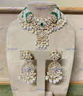 VeroniQ Trends-Victorian Multistrand Emerald And Polki Silver Choker Necklace 92.5 Silver Moissanite Diamond Polki-Emerald Stone-Gold Plated-Wedding Jewellery-Punjabi Jewellery-South Indian-Thappa Jewellery