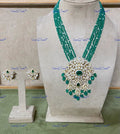 VeroniQ Trends-Victorian Multistrand Emerald And Polki Silver Long Necklace 92.5 Silver Moissanite Diamond Polki-Emerald Stone-Gold Plated-Wedding Jewellery-Punjabi Jewellery-South Indian-Thappa Jewellery
