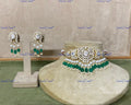 VeroniQ Trends-Victorian Emerald Green Beads And Polki Silver Choker Necklace 92.5 Silver Moissanite Diamond Polki-Gold Plated-Wedding Jewellery-Punjabi Jewellery-South Indian-Thappa Jewellery