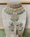 VeroniQ Trends-Victorian Bridal Polki Silver Choker Necklace With Green Beads 92.5 Silver Moissanite Diamond Polki-Gold Plated-Wedding Jewellery-Punjabi Jewellery-South Indian-Thappa Jewellery