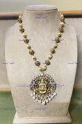 VeroniQ Trends-Victorian Gold Plated Goddess laxmi Pearl And Polki Silver Long Necklace With Peacock Motif 92.5 Silver Moissanite Diamond Polki-Gold Plated-Wedding Jewellery-Punjabi Jewellery-South Indian-Thappa Jewellery